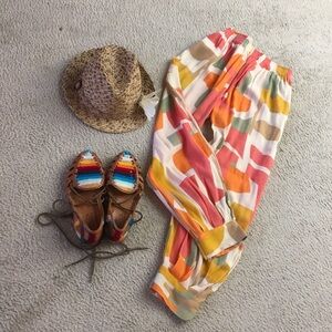 BOHO ABSTRACT LINEN BALLOON PANTS/NEW